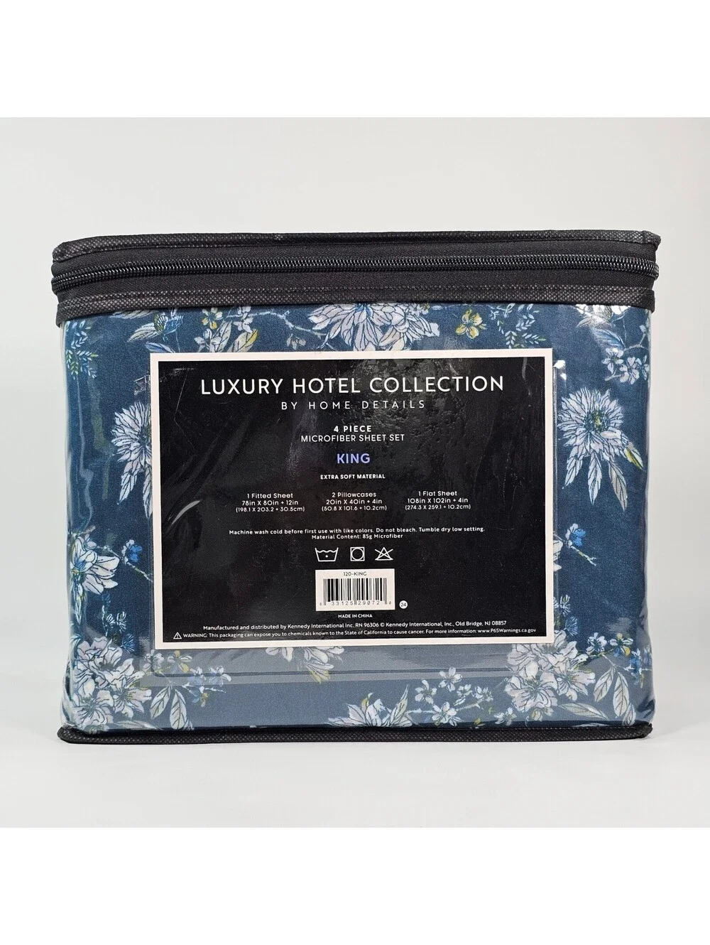 Home Details Luxury Hotel Collection King Sheet Set 4pc Navy Blue Floral Floral